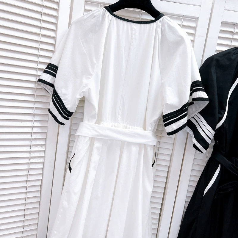 506 XL 2024 Milan Runway Dress Spring Summer Short Sleeve Crew Neck Black White Dresses Womens Dress Fashion High Quality L