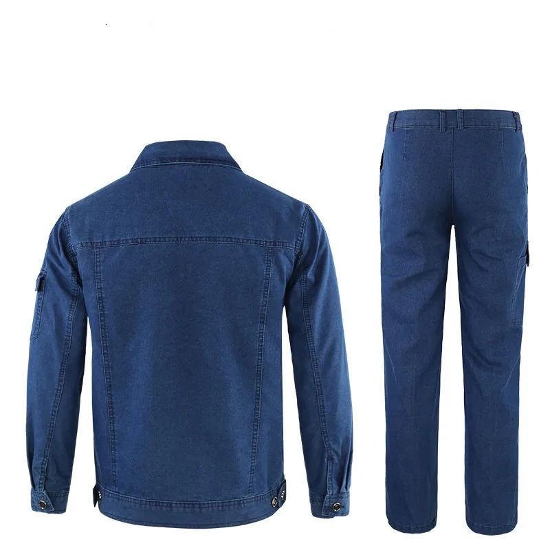 Summer Men Uniform Jeans Sets Long Sleeve Jacket Slim Cotton Two Pieces Breathable Male Wear Resistant Denim Suits Size 4XL 240429