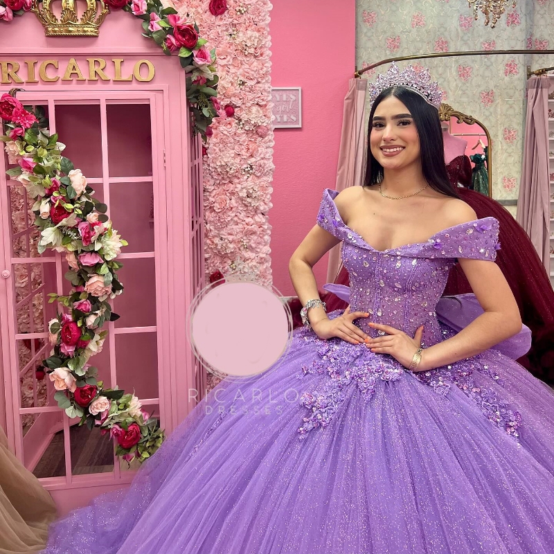 Lavender Quinceanera Dresses Sparkly Luxury Sequins Applique Lace Beads Sweet 16 Year Vestidos De 15 Anos Birthday Party Gown