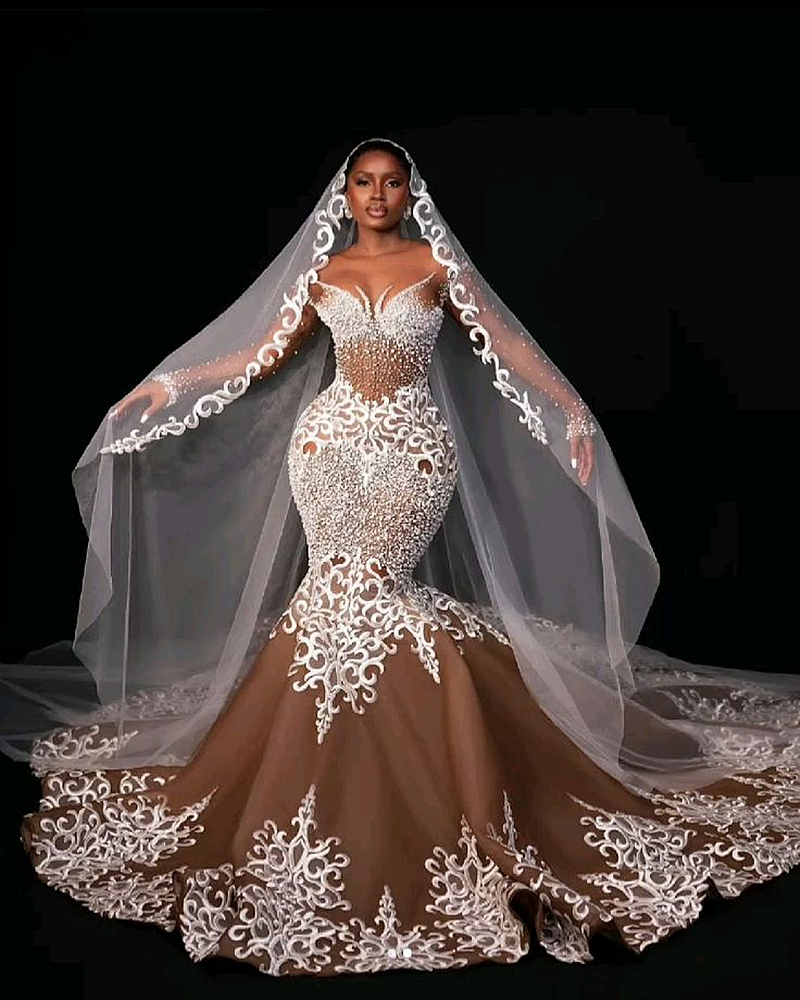 Amazing African Nigeria Mermaid Wedding Dresses Beaded Lace Appliques Long Sleeves Asoebi Bridal Gowns Custom Made 2024