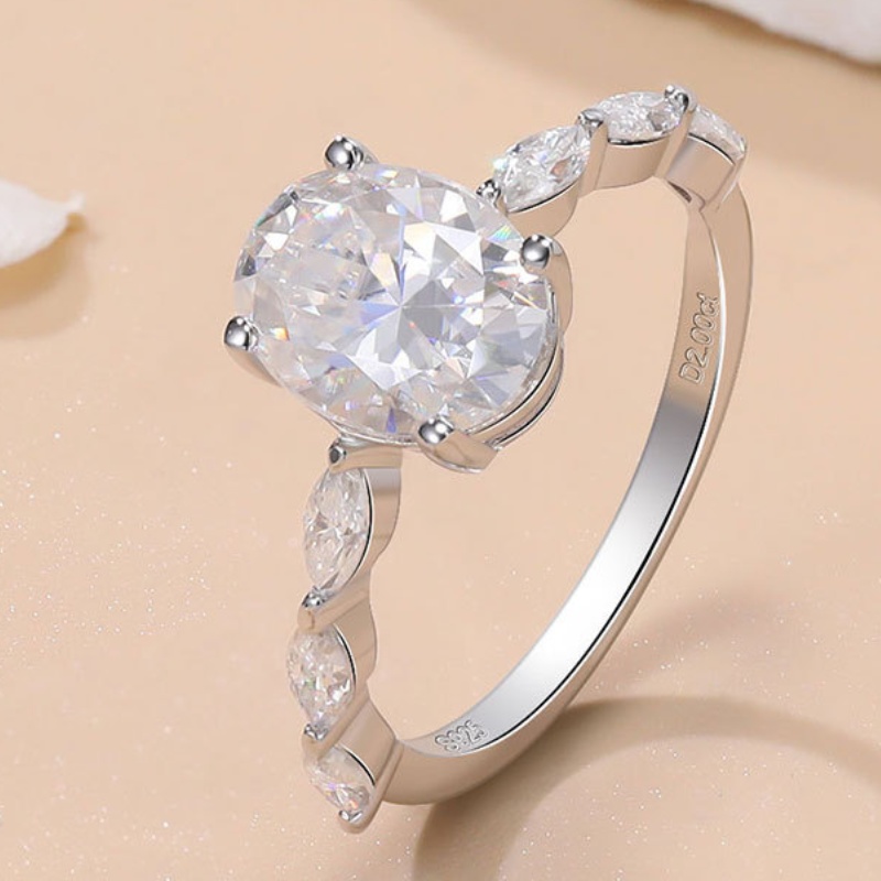 Women Fine Jewelry 18K White Gold Ring Pass Tester GRA Sparkling 2ct VVS1 D Color Moissanite Diamond Rings Wedding Accessories for Women Size 5-11