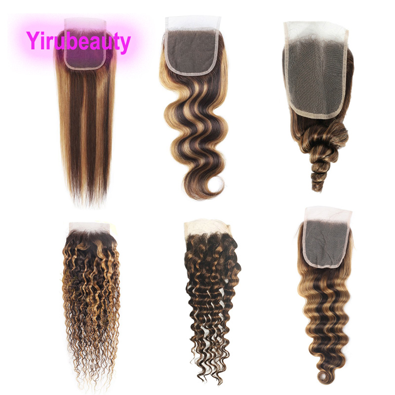 Loose Deep P4/27 Peruvian Brazilian Virgin Hair Wefts 2 Bundles With 4X4 Lace Closure Piano Color 3 PCS 10-30inch