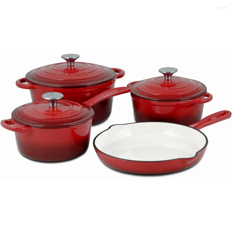 Cookware Sets 7-Piece Enameled Cast Iron Set Nonstick Oversized Handles Oven Safe; 10.25" Skillet 2QT Sau