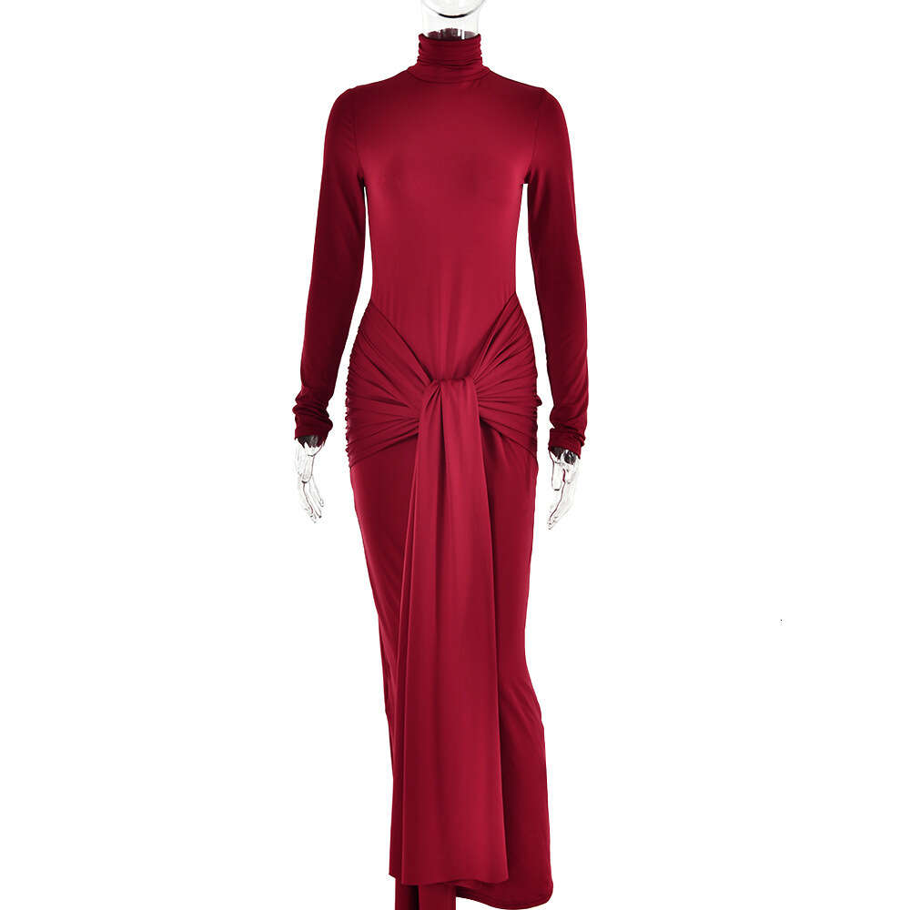 Autumn half high necked sleeved dress for women's fashion, sexy temperament, spicy girl tight fitting long skirt F51150