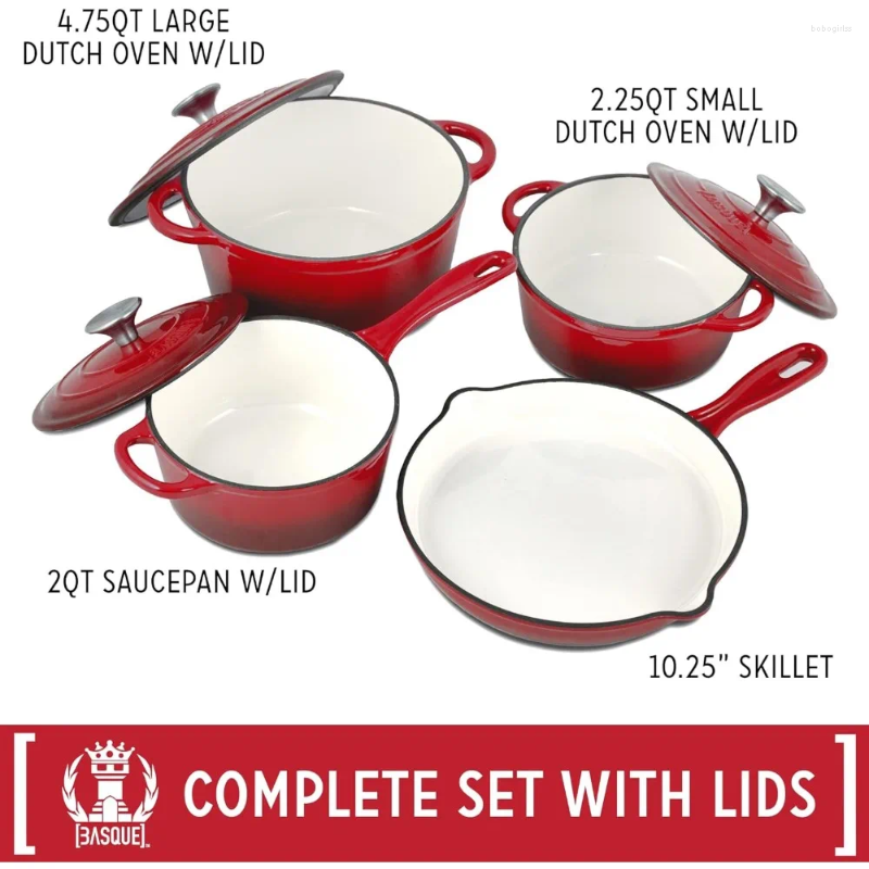 Cookware Sets 7-Piece Enameled Cast Iron Set Nonstick Oversized Handles Oven Safe; 10.25" Skillet 2QT Sau