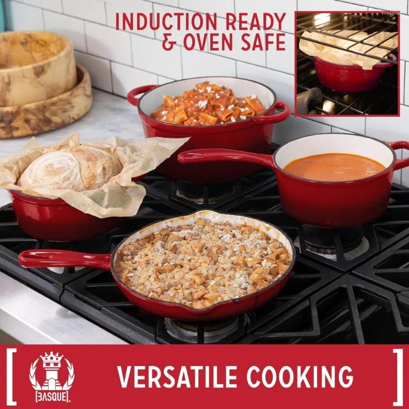 Cookware Sets 7-Piece Enameled Cast Iron Set Nonstick Oversized Handles Oven Safe; 10.25" Skillet 2QT Sau