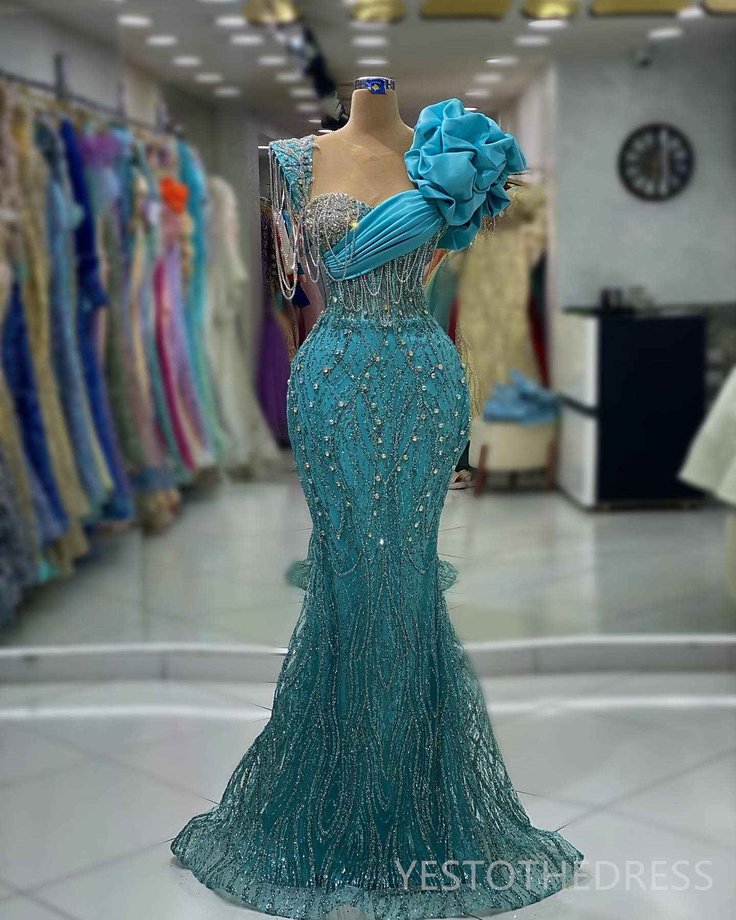 2024 Blue Plus Size Prom Dresses for Special Occasions Promdress Sheer Neck Beaded Lace Beading Tassel Rhinestone Birthday Party Dress Second Receptio