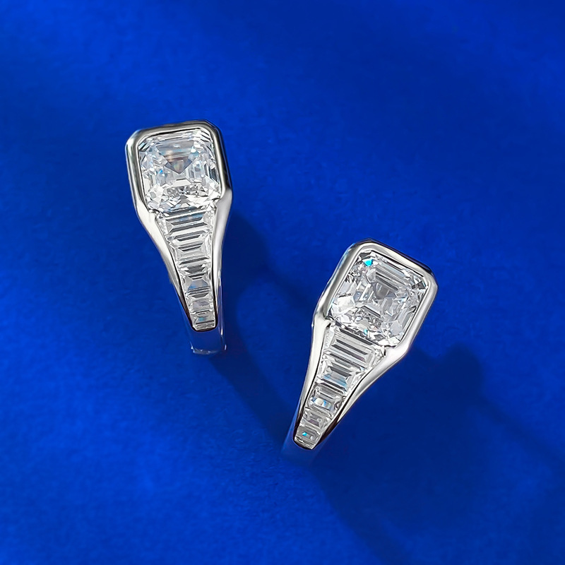 Sterg Sier Asscher Emerald Moissanite Clip Earrings for Women's Party and Wedding