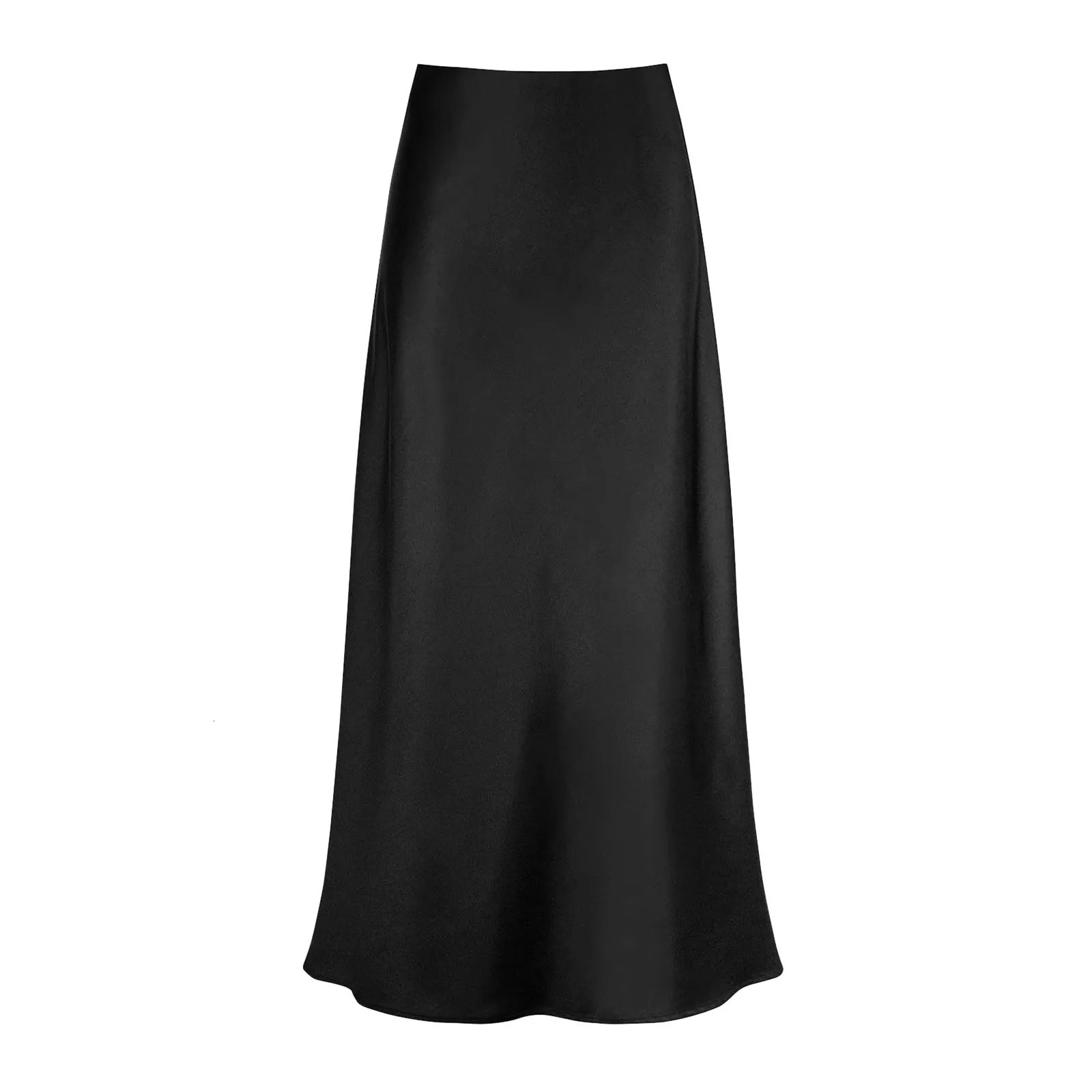 ALine Pleated Long Skirts Summer Women 2024 Skirt Streetwear Elastic Waist Solid Elegant Satin Dress For Ladies 240508