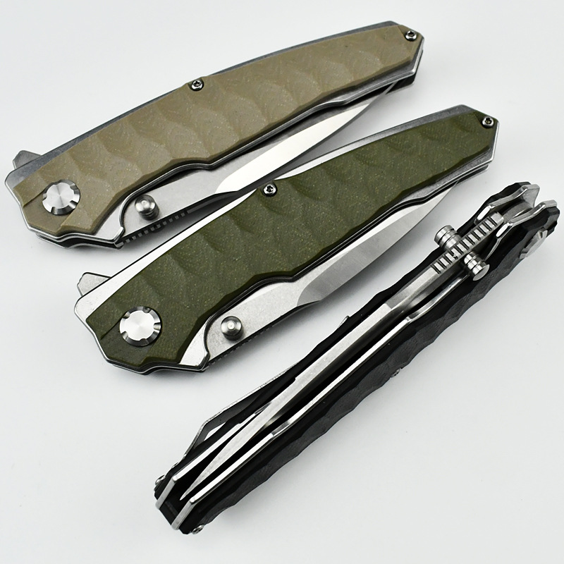 High Quality Ball Bearing Flipper Folding Knife D2 Satin Blade G10 with Stainless Steel Sheet Handle Outdoor Camping Hiking Survival Tactical Knives