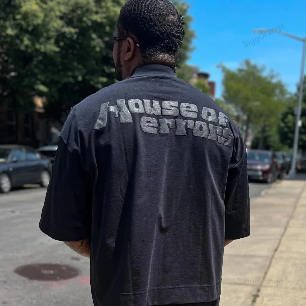 Oversize Puff Print Tshirt House Of Errors Eye Tee Men Women T-shirt High Street Vintage Black Short Sleeve Cotton Tops 240511