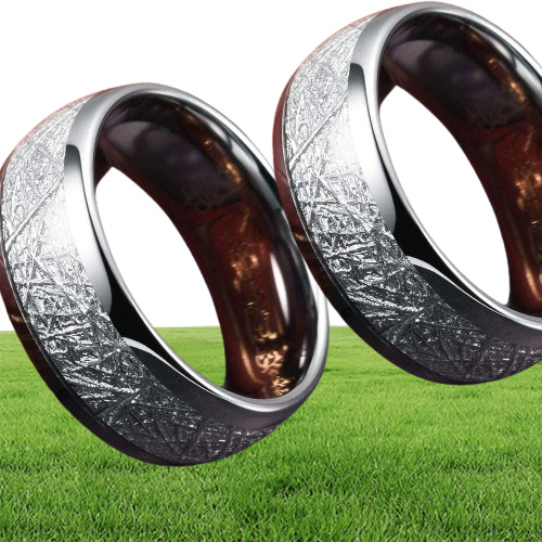 8mm Tungsten Mens Ring Inlay Meteorite Silver Polished Wedding Bands Men039s 316L Stainless Steel Ring Size 713