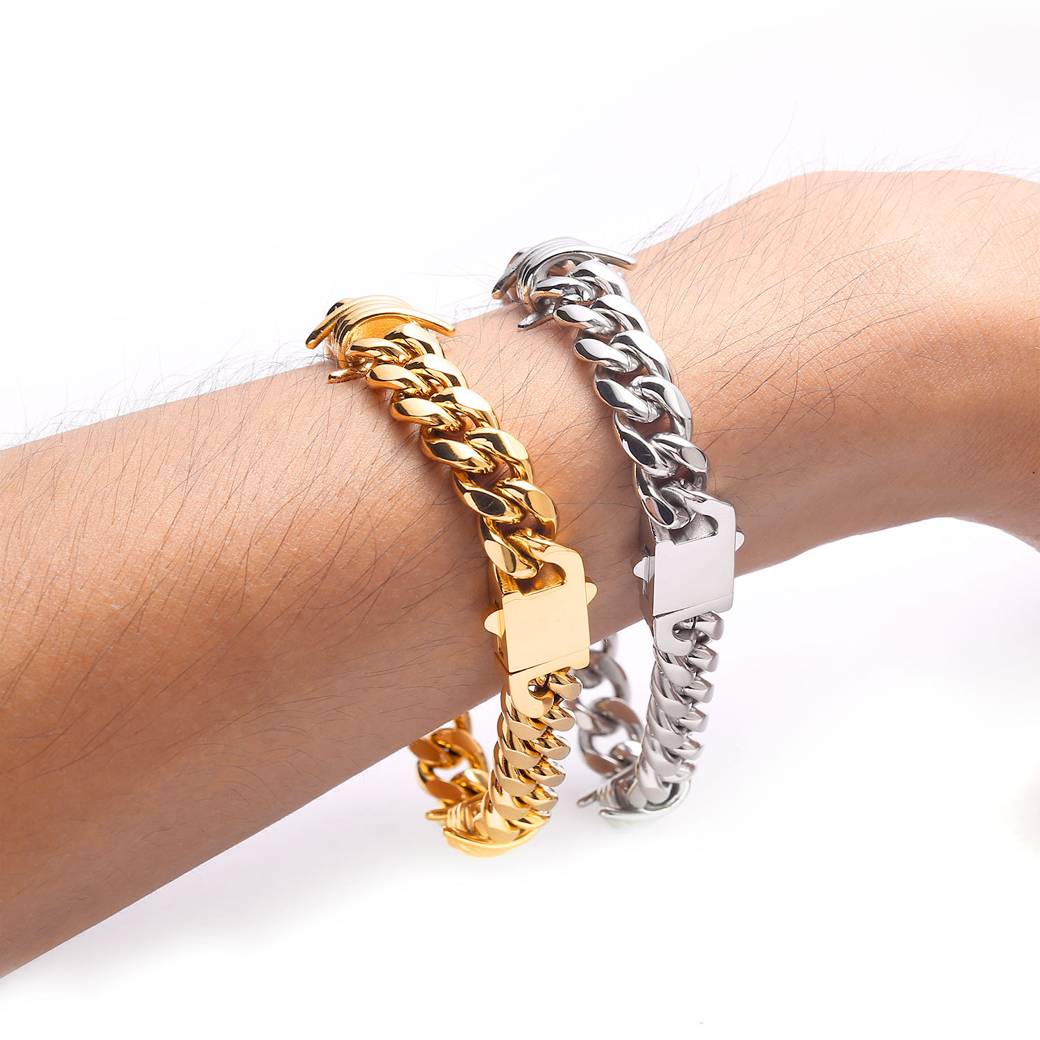 10mm Hip Hop 316L Stainless Steel Chain Bracelets Vintage Men's Colorful Bangle Jewelry