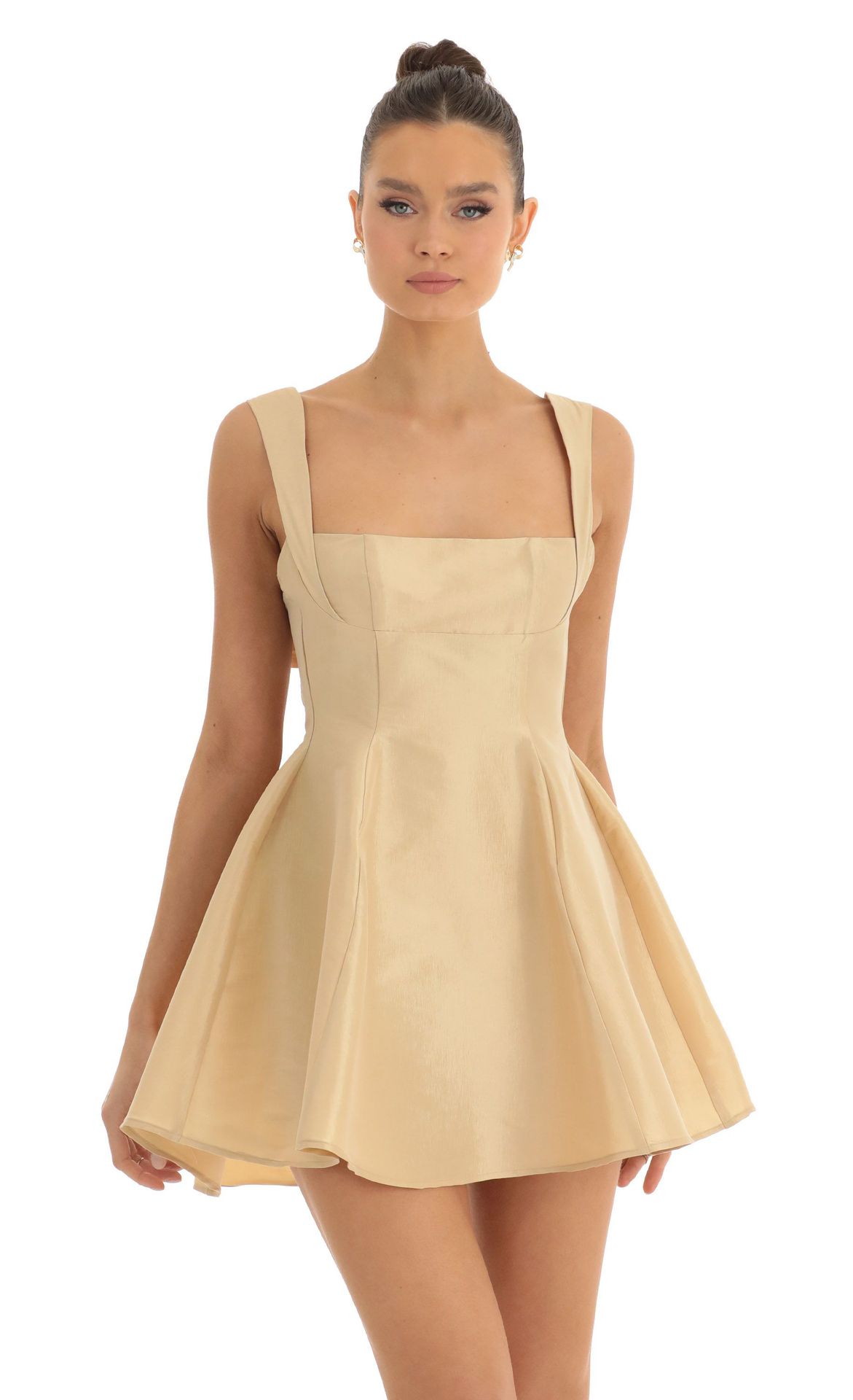 graduation Casual Dresses Fashion Bow Backless Pleated Dress For Women white Solid Square Neck Suspender Mini Summer Chic Female Party waist-cinching 
