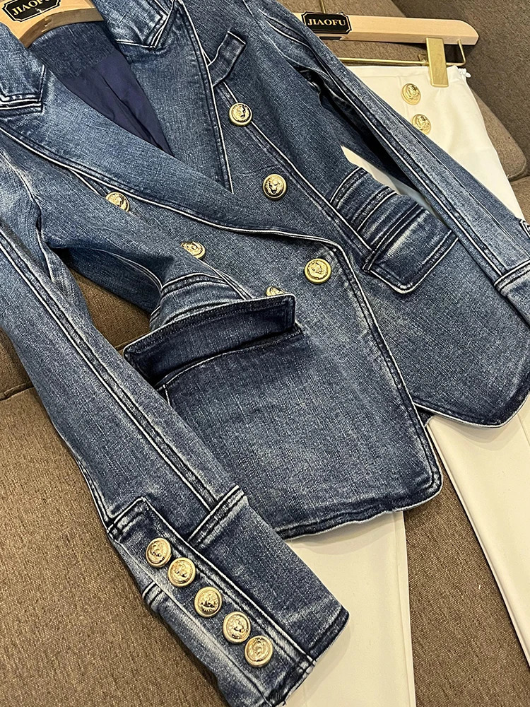 Korean Fashion Winter Denim Coat for Women Jean Jacket Button Up Clothing Long Sleeve Slim Fit Style Outwear Clothes 240423