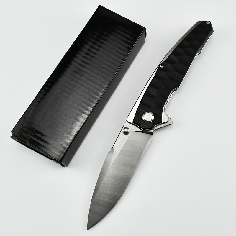 High Quality Ball Bearing Flipper Folding Knife D2 Satin Blade G10 with Stainless Steel Sheet Handle Outdoor Camping Hiking Survival Tactical Knives