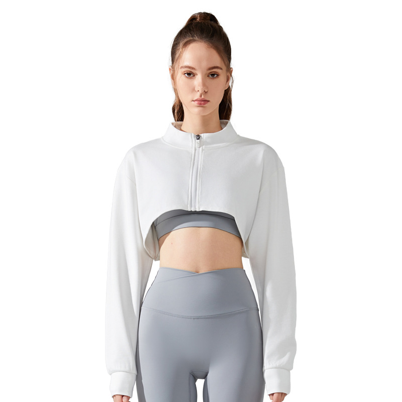 Women Yoga shirt T-Shirts Women Half-cut Hoodie Running Top Quick Drying Long Sleeve Blazer Sport-Cycling Short Coat