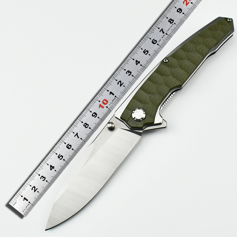 High Quality Ball Bearing Flipper Folding Knife D2 Satin Blade G10 with Stainless Steel Sheet Handle Outdoor Camping Hiking Survival Tactical Knives