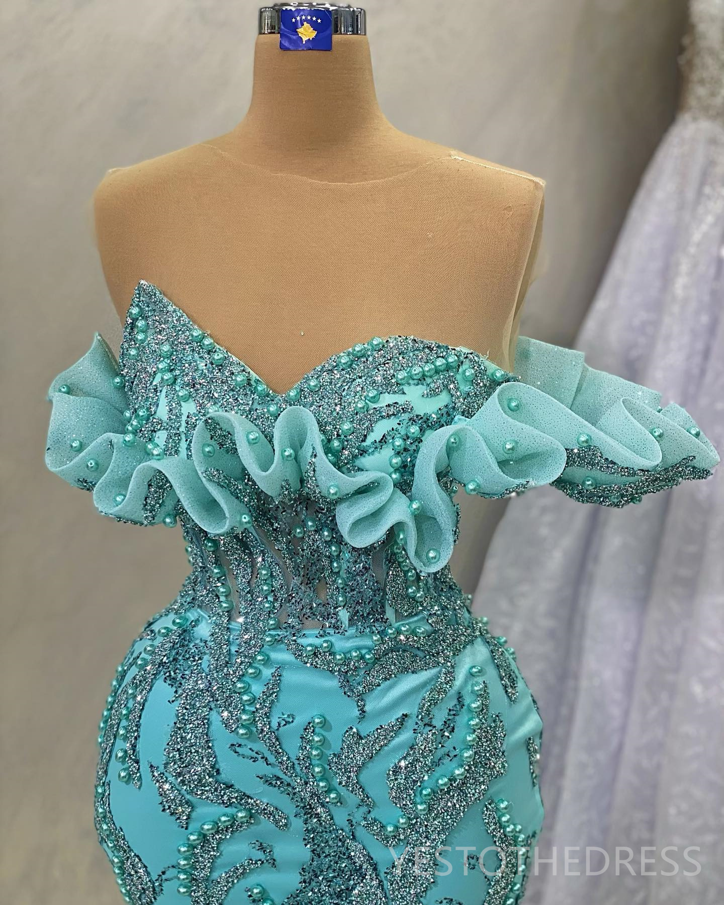 2024 Mint Plus Size Prom Dresses for Special Occasions Promdress Sheer Neck Beaded Lace Rhinestone Decorated Birthday Party Dress Second Reception Gow