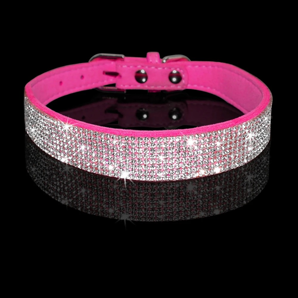 Rhinestone Dog Cat Collar Suede Leather Puppy Cats Kitten Collar for Small Dogs Chihuahua Yorkshire French Bulldog