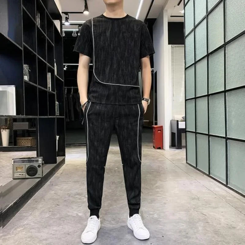Top Gym Mens Clothing Sportswear Sports Suits Khaki T Shirt Man No Pants Sets Basic Tracksuit Fashion in Matching Chic 240429