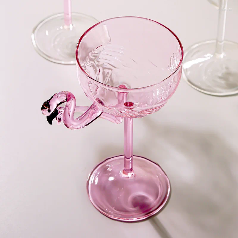 Luxcury Wine Glasses 1 Piece 200ml/6oz Elegant Clear Pink Flamingo Stem Goblet Glass Champagne Coupe Martini Cocktail Cup For Bar Party