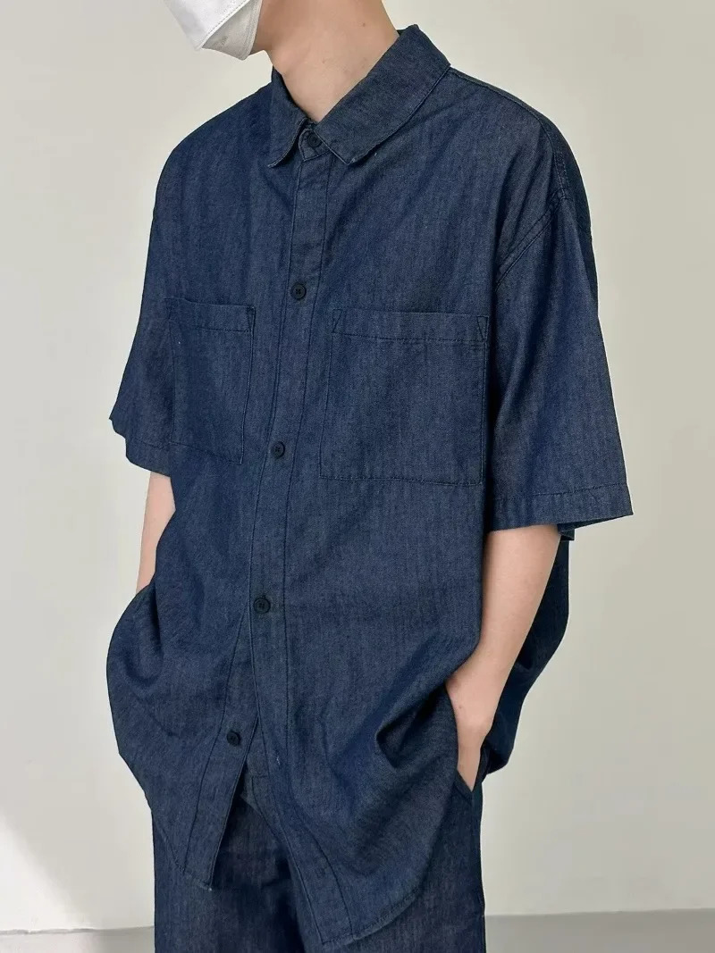 Summer Casual Sets Thin Denim Suits for Mens Vintage Wash Jean Cloth Two-piece Short Sleeved Lapel Shirt Shorts Outfits 240429