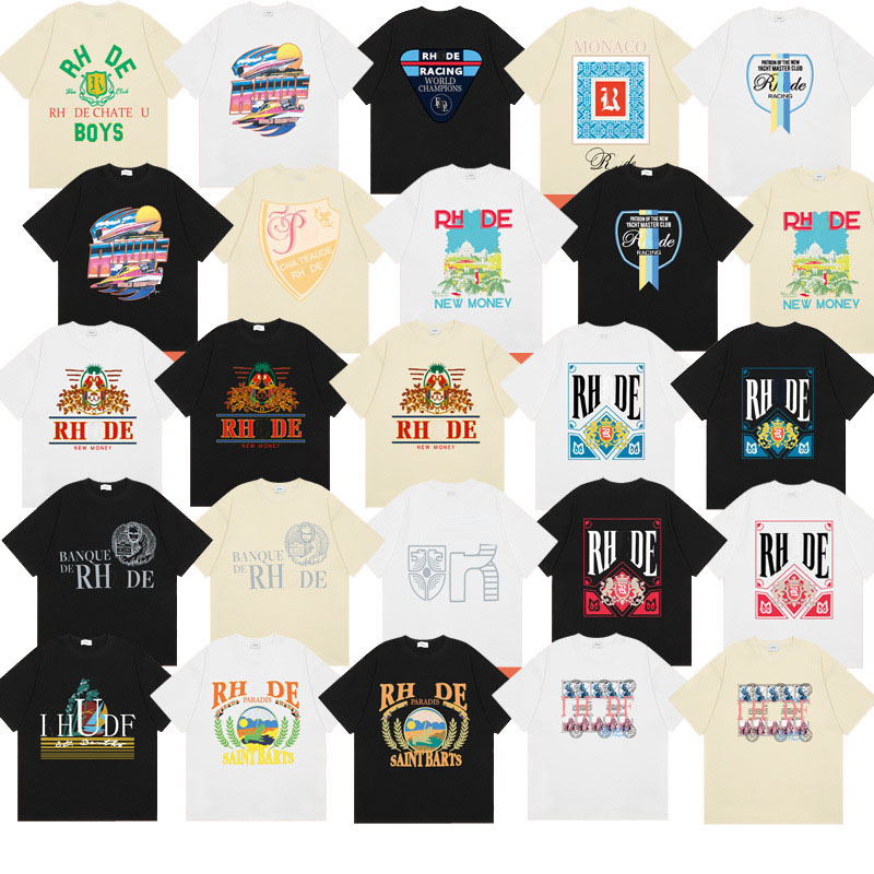 High quality men's and women's 2024 New Foreign Trade New Product RHUDER Short sleeved Printed Star style loose and fashionable base T-shirt couple T-shirt