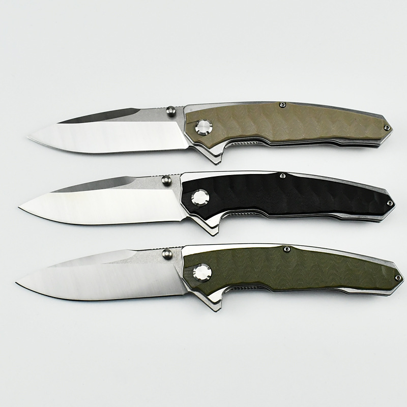 High Quality Ball Bearing Flipper Folding Knife D2 Satin Blade G10 with Stainless Steel Sheet Handle Outdoor Camping Hiking Survival Tactical Knives