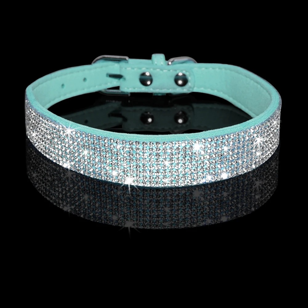 Rhinestone Dog Cat Collar Suede Leather Puppy Cats Kitten Collar for Small Dogs Chihuahua Yorkshire French Bulldog