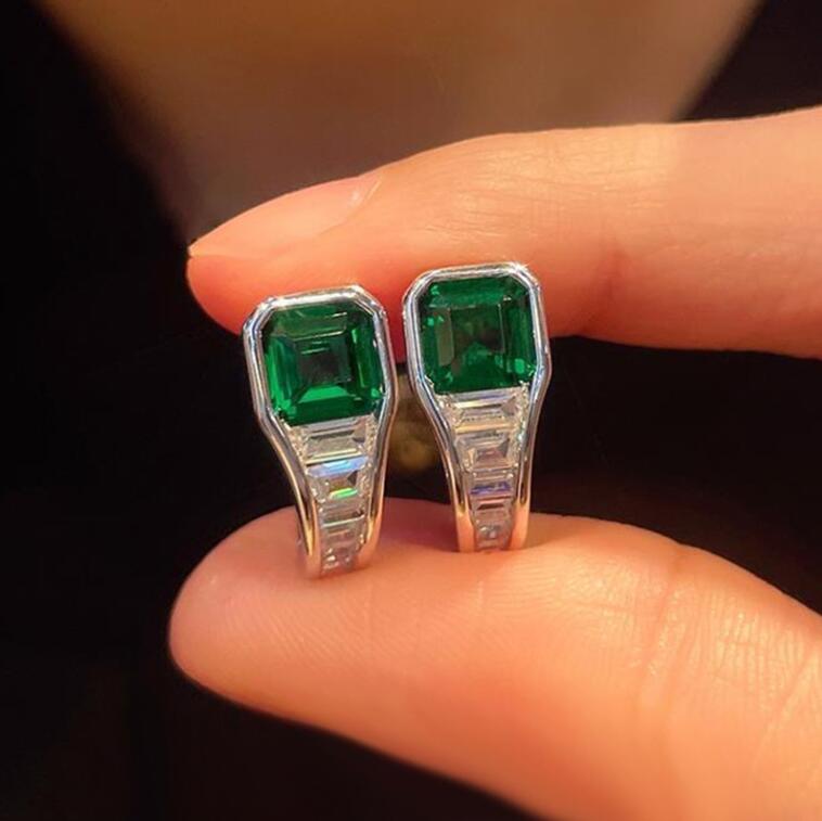 Sterg Sier Asscher Emerald Moissanite Clip Earrings for Women's Party and Wedding