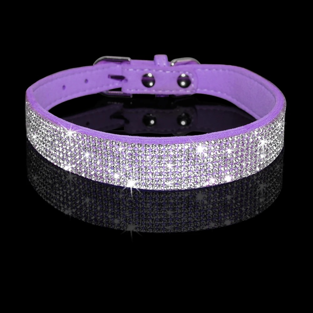Rhinestone Dog Cat Collar Suede Leather Puppy Cats Kitten Collar for Small Dogs Chihuahua Yorkshire French Bulldog