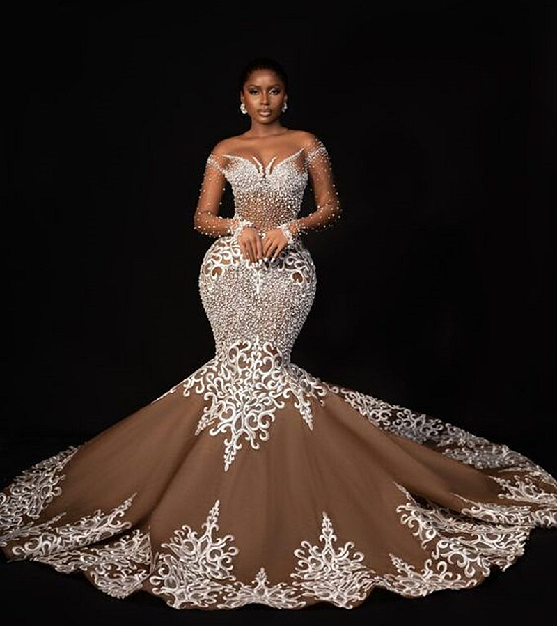 Amazing African Nigeria Mermaid Wedding Dresses Beaded Lace Appliques Long Sleeves Asoebi Bridal Gowns Custom Made 2024