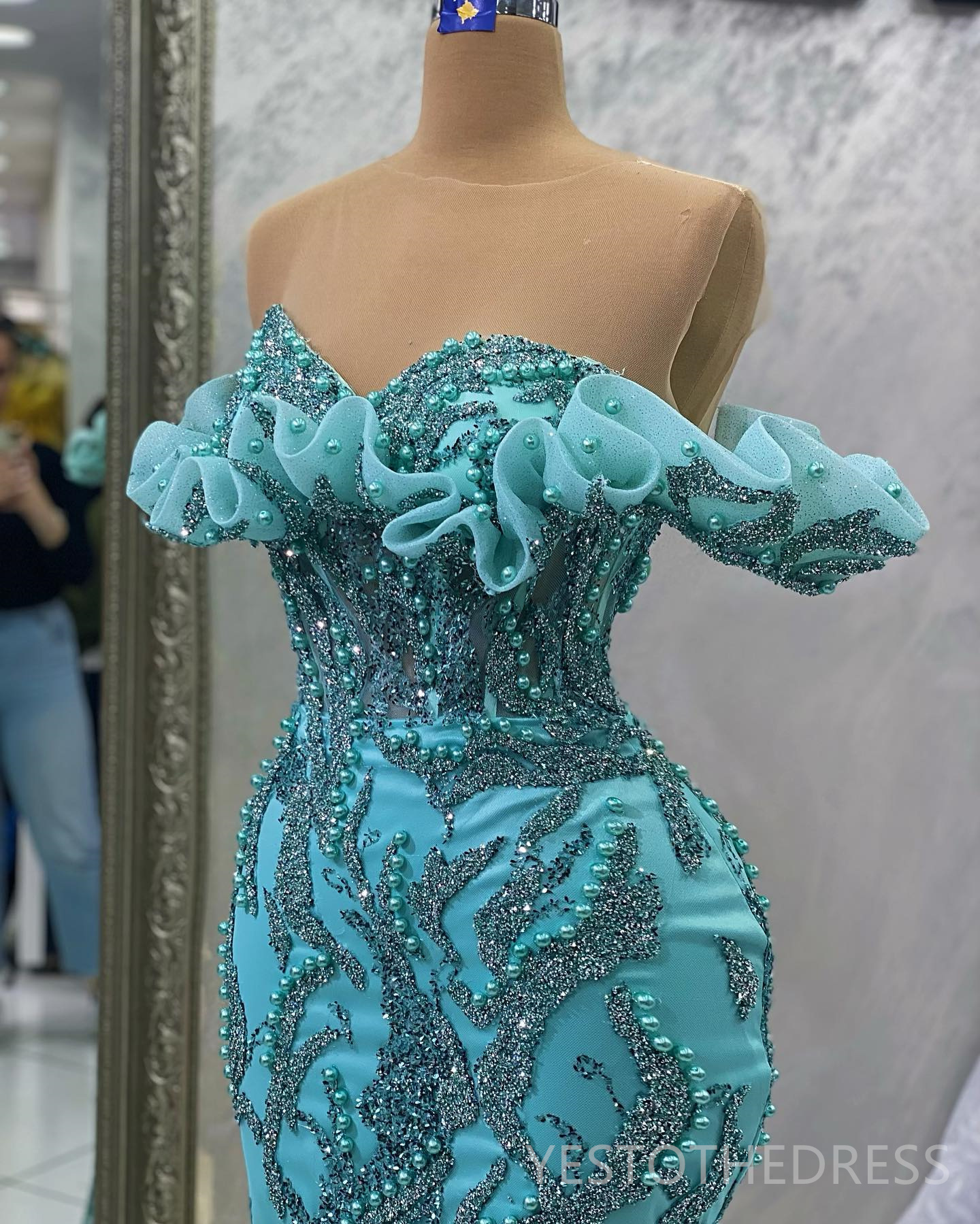 2024 Mint Plus Size Prom Dresses for Special Occasions Promdress Sheer Neck Beaded Lace Rhinestone Decorated Birthday Party Dress Second Reception Gow