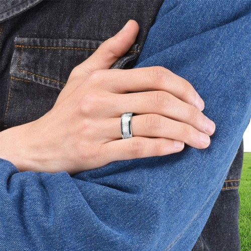 8mm Tungsten Mens Ring Inlay Meteorite Silver Polished Wedding Bands Men039s 316L Stainless Steel Ring Size 713
