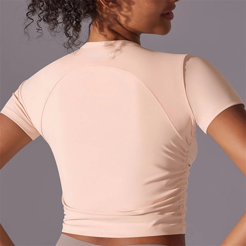 Pchee Bum Women Comfy Shirts Yoga Top Seamless Sport T Shirts Fitness Clothes Short Sleeve Yoga Shirt Gym Running Active Wear 240506