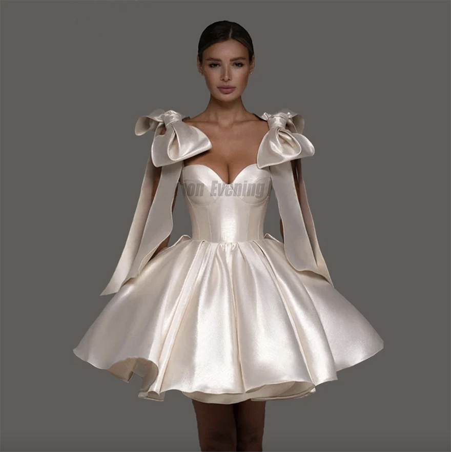 Mignon Satin Sweetheart Bow Lace up Pleat Ribbons Graduation Dresses Cocktail Gown Homecoming Party Dress for Women 2024