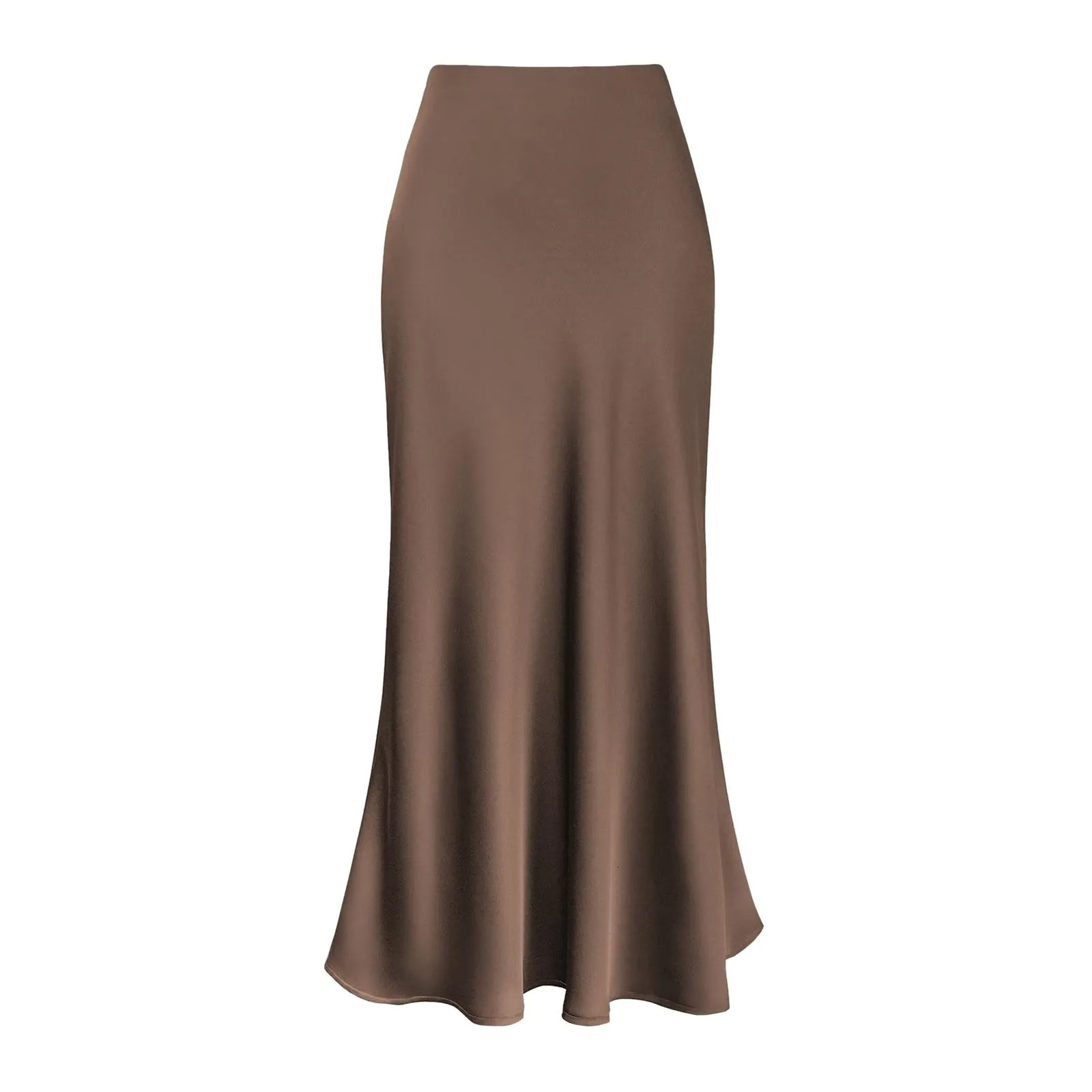 ALine Pleated Long Skirts Summer Women 2024 Skirt Streetwear Elastic Waist Solid Elegant Satin Dress For Ladies 240508