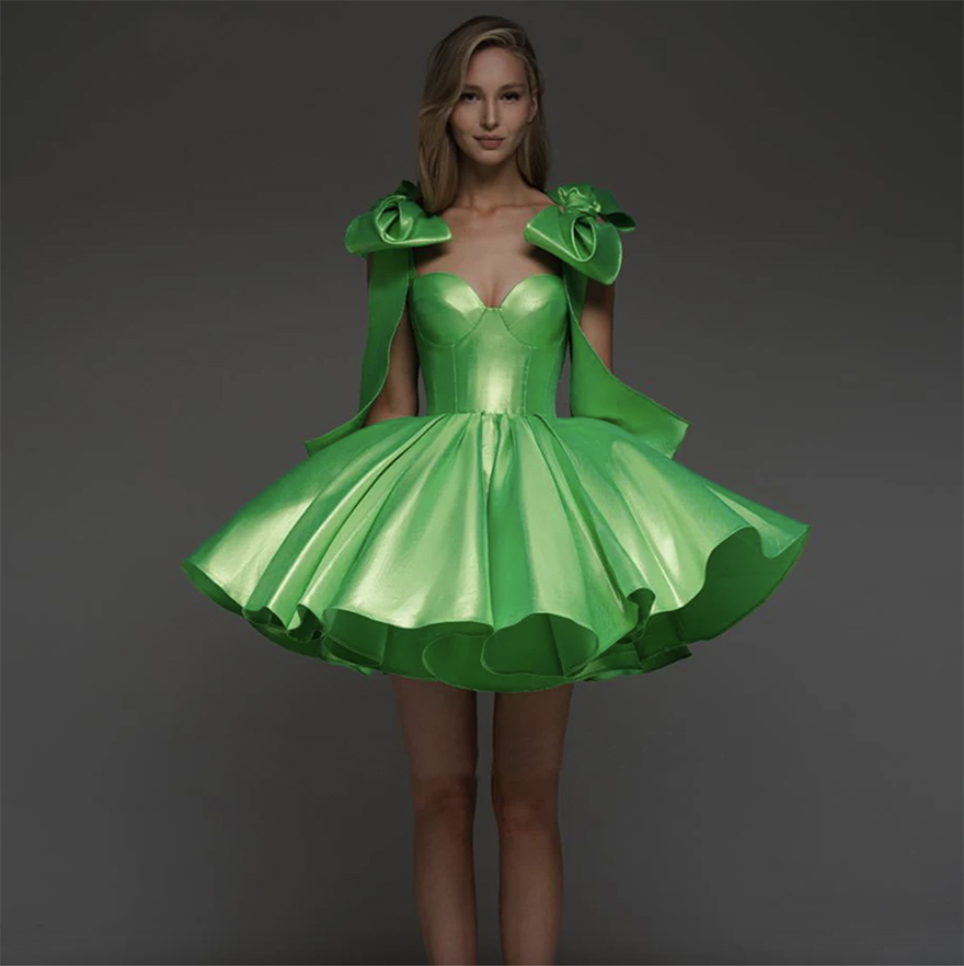 Mignon Satin Sweetheart Bow Lace up Pleat Ribbons Graduation Dresses Cocktail Gown Homecoming Party Dress for Women 2024