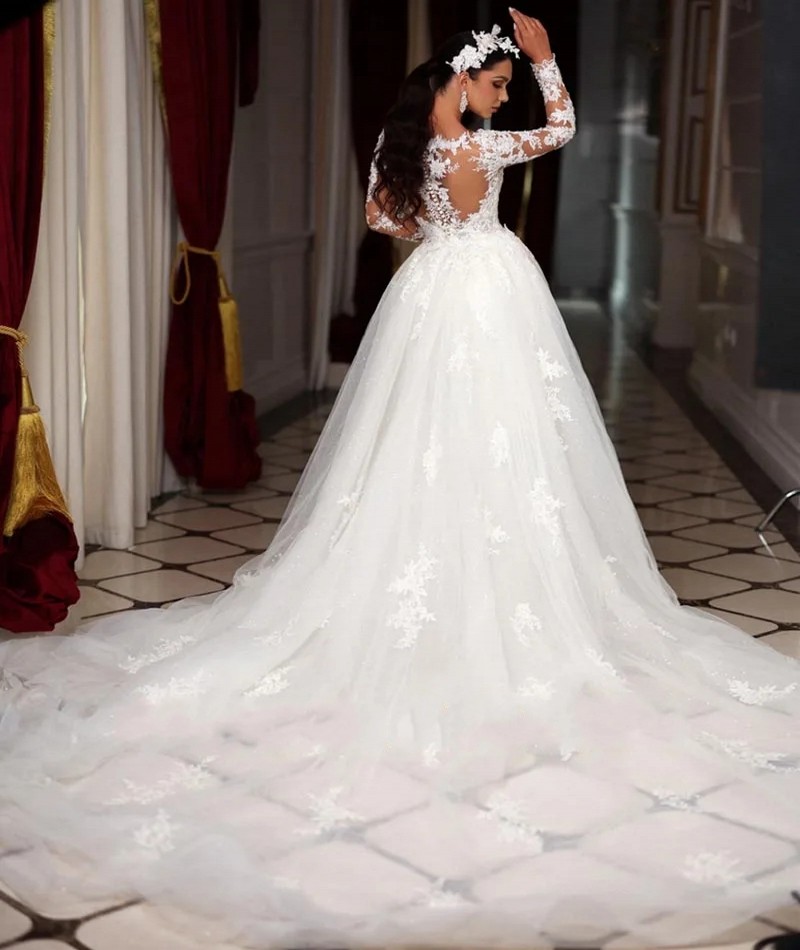 Mermaid Wedding Dresses 2025 With Detachable Train Sheer Neck Lace Appliques Beads Long Sleeves Dubai Women Moden Bridal Gowns Vestidos De Novia