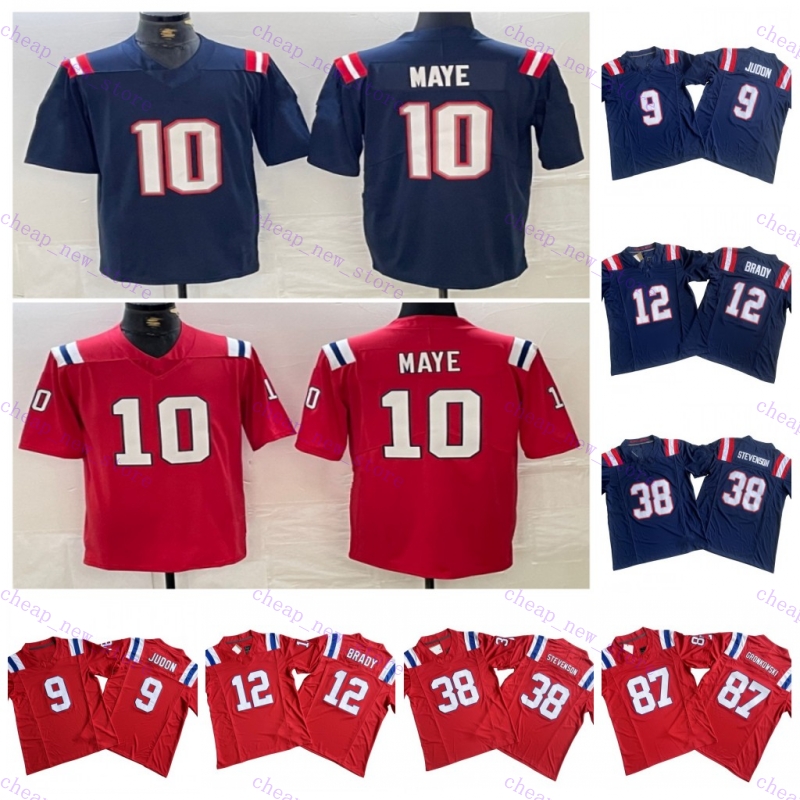 Cheap Matthew Judon 9 Football Jerseys Drake Maye 10 Tom Brady 12 Rhamondre Stevenson 38 Rob Gronkowski 87 Blue White Red Stitched