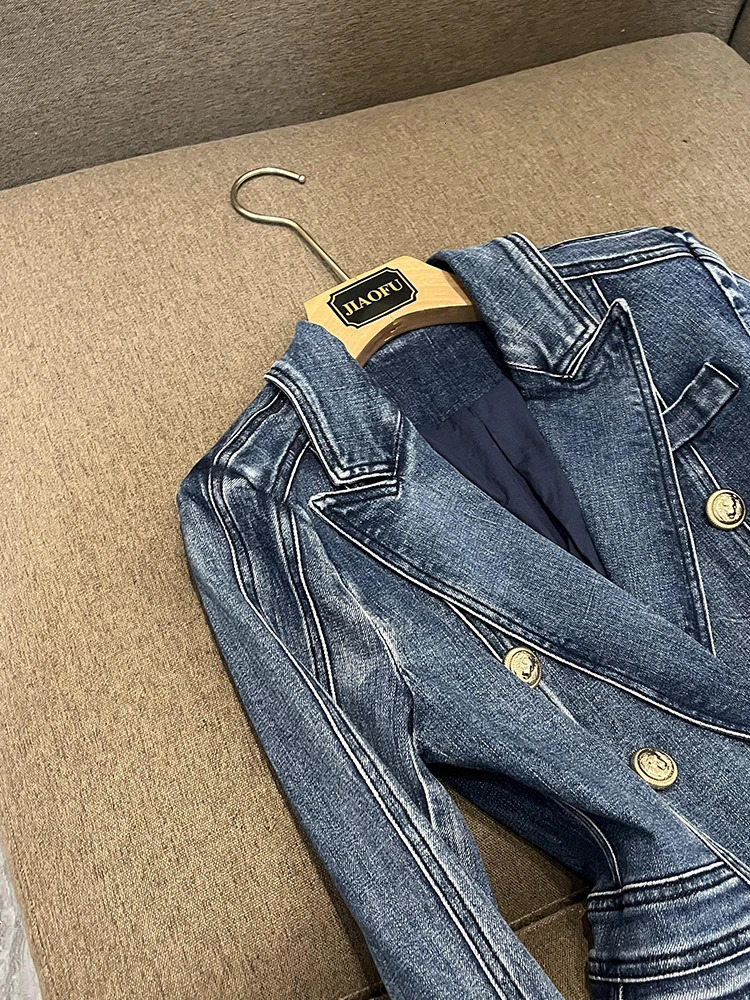 Korean Fashion Winter Denim Coat for Women Jean Jacket Button Up Clothing Long Sleeve Slim Fit Style Outwear Clothes 240423