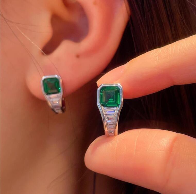 Sterg Sier Asscher Emerald Moissanite Clip Earrings for Women's Party and Wedding