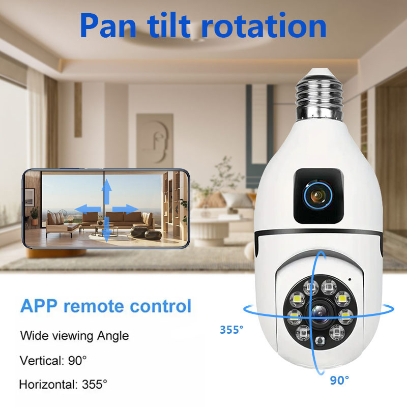 E27 Bulb Dual Lens Surveillance Camera 200W 1080P Night Vision Motion Detection Outdoor Indoor Network Security Monitor Smart Home AI Tracking