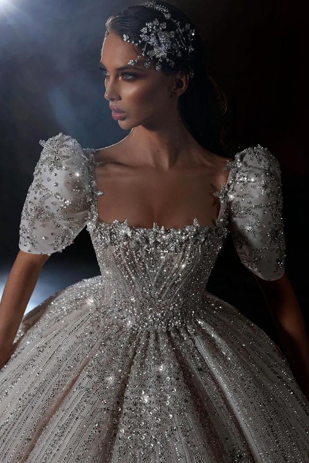 Vestido De Noiva Vintage Ball Gown Wedding Dresses Ruffles Off Shoulder Sequins Long Dubai Arabic Bridal Gowns For Women BC18822