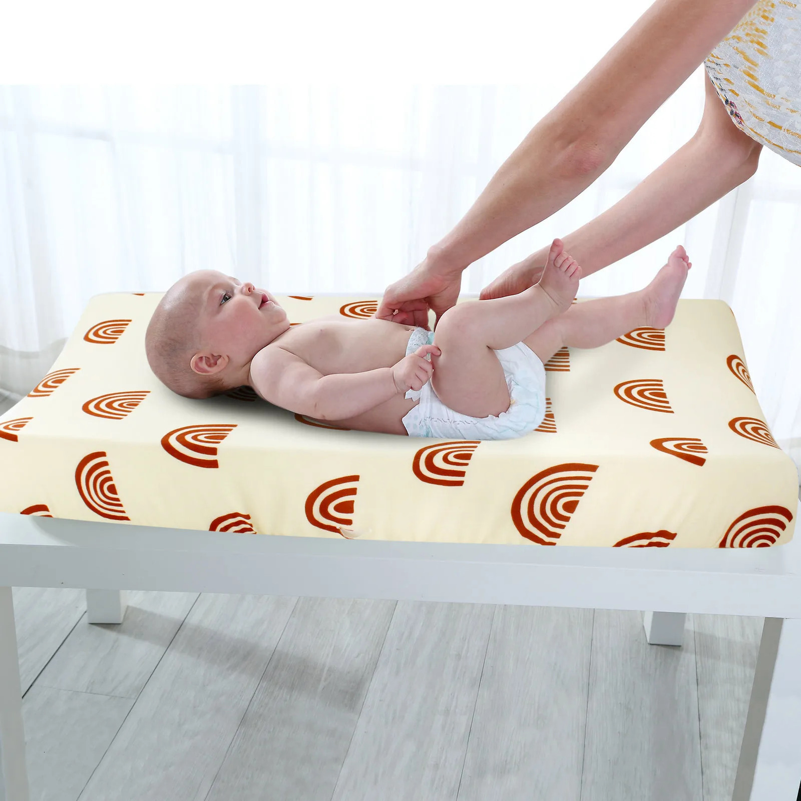 Baby Changing Pad Cover Print Elastic Fitted Crib Sheet Infant Toddler Bed Nursery Unisex Diaper Change Table Sheet 240506