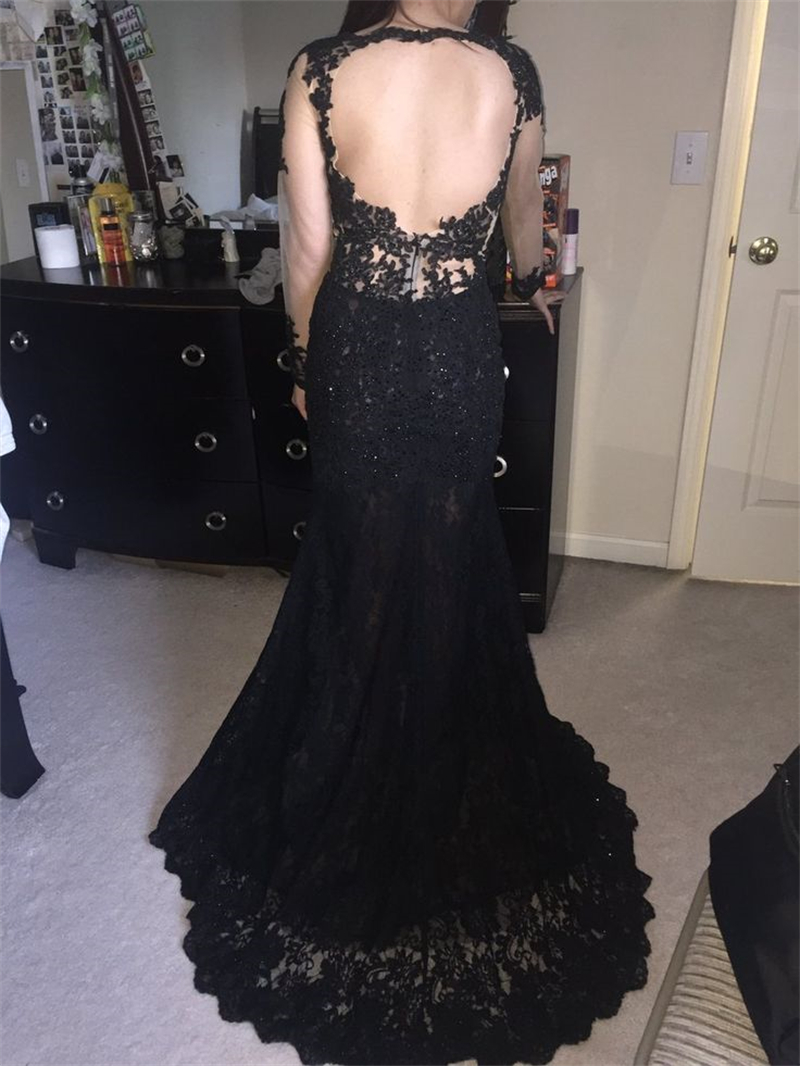 Sexy Backless Lace Mermaid Evening Dresses Side Slit Sexy Long Sleeves Black Formal Dress For Women 2024 Deep V-Neck Prom Party Gowns