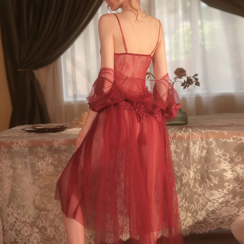 womens pajamas mesh court style long pajamas seductive evening gowns outerwear 240425