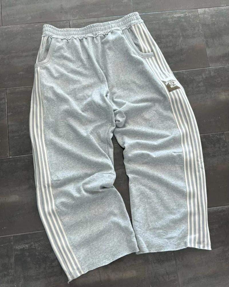 Men's Pants Y2k Retro Korean Trend Streetwear Sweatpants Simple Stripe Casual Harajuku Baggy Joggers Men Elastic Waist Straight