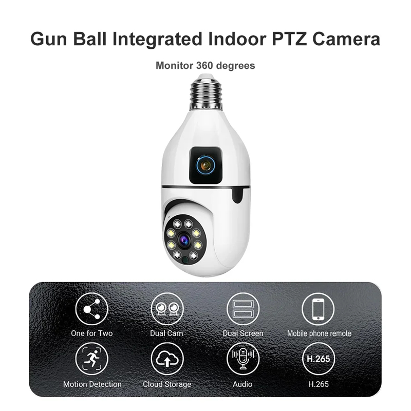 E27 Bulb Dual Lens Surveillance Camera 200W 1080P Night Vision Motion Detection Outdoor Indoor Network Security Monitor Smart Home AI Tracking